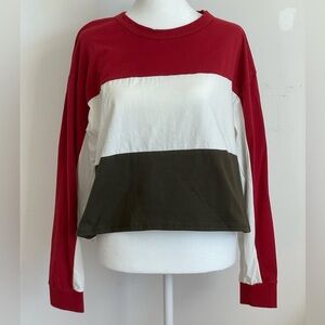 Colorblock Long Sleeve Top - Red, White, and Green Size Medium